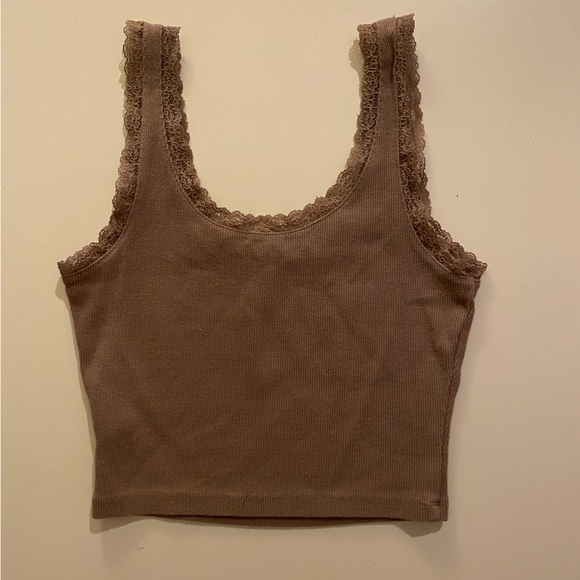 Garage tan lace trim tank top - Picture 2 of 3